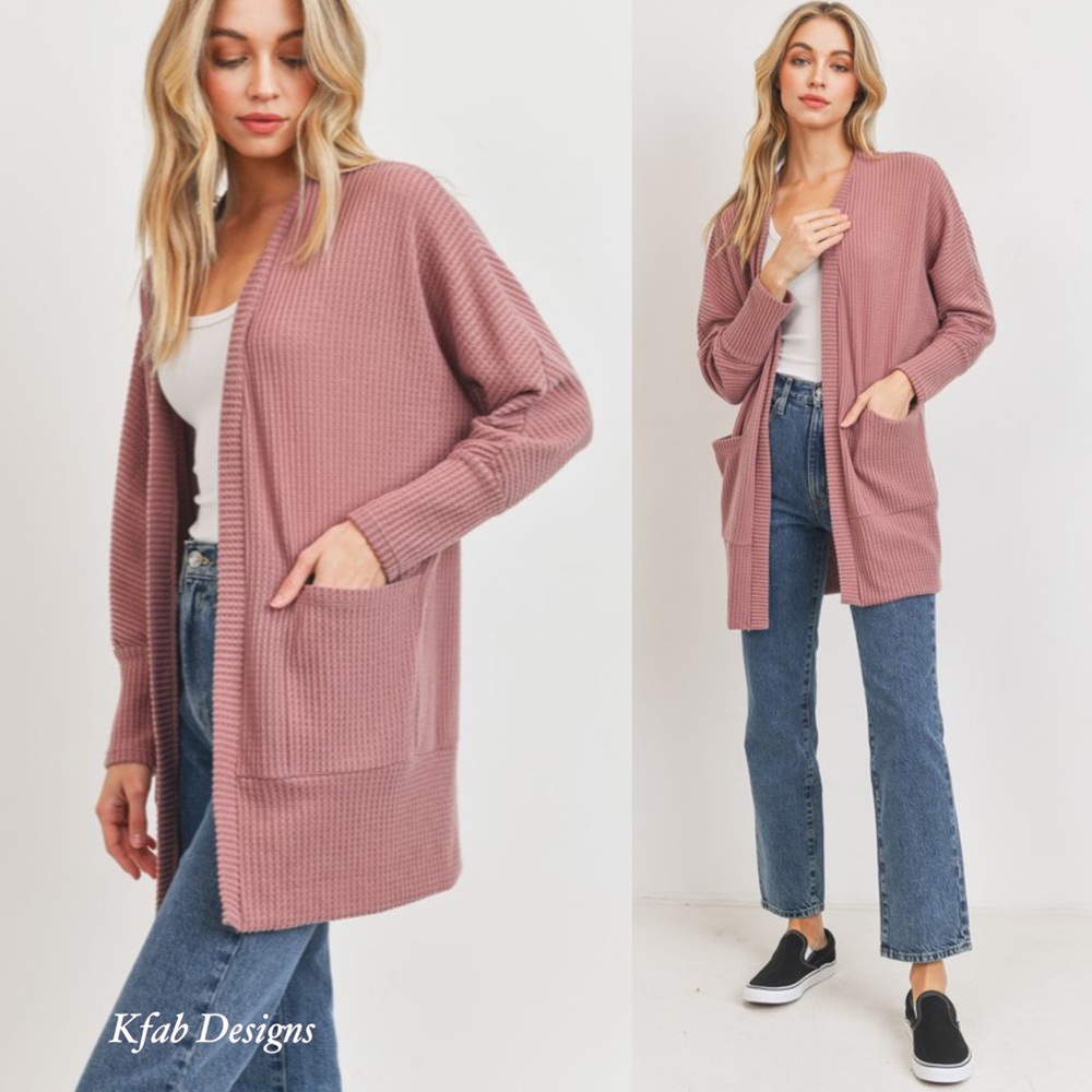 ❤️ LAST 2! Mauve Super Soft Brushed Thermal Relaxed Fit Pocket Cardigan! - Picture 1 of 7